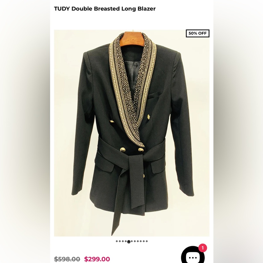 NWOT BEAUTIFUL BLAZER WITH GOLD ACCENTS AND TIE